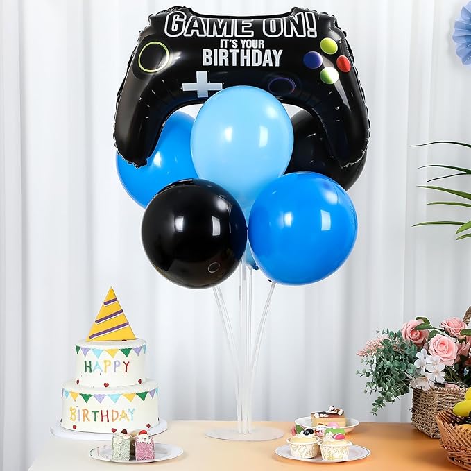 Video Game Birthday Party Balloons Stand Kit 2 Sets with 2 Game Handle Foil Balloons Black Blue Balloon Centerpiece for Tables for Boy Girl Gamer Gaming Night Birthday Baby Shower Party Decoration