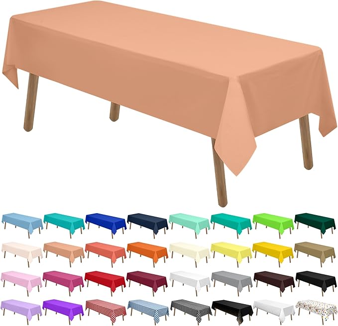 PARTY ULYJA Peach Plastic Tablecloths 2 Pack Rose Gold Disposable Table Covers 54 x 108 Inch Bridal Shower PEVA Table Cloths for Picnic Birthday Wedding Banquet Parties 8 ft Rectangle Table Use