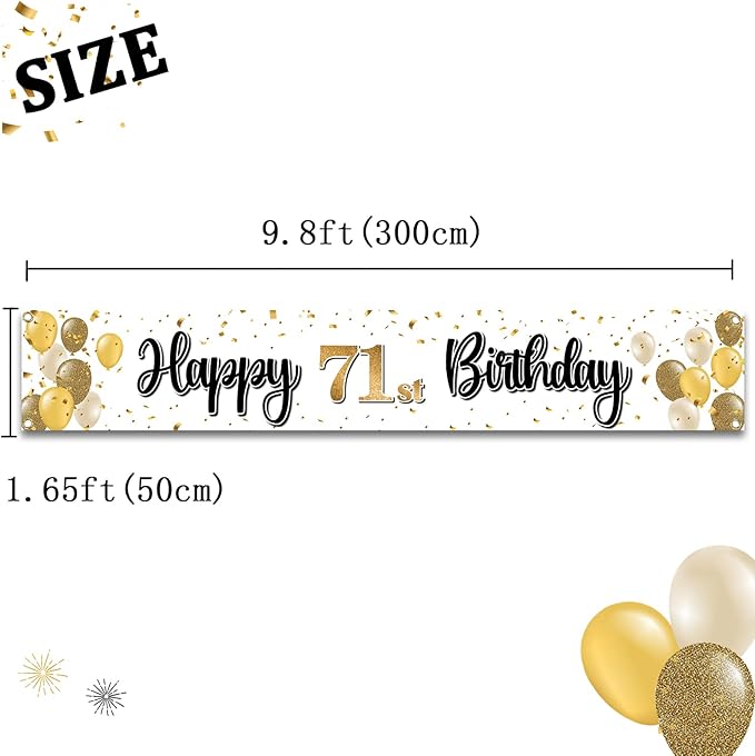 Happy 71st Birthday Decorations,71st Gold Balloon Large Birthday Hanging Banner Sign,71 Years Old Bday Party Supplies.