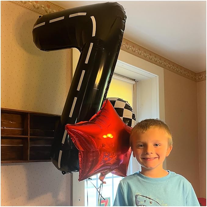 Race Car 6 Balloon, Number Balloons 40 Inch, 6th Black Balloons for Birthday Decorations, Black Race Party Decorations 6 Birthday Balloon, Number 6 Balloon