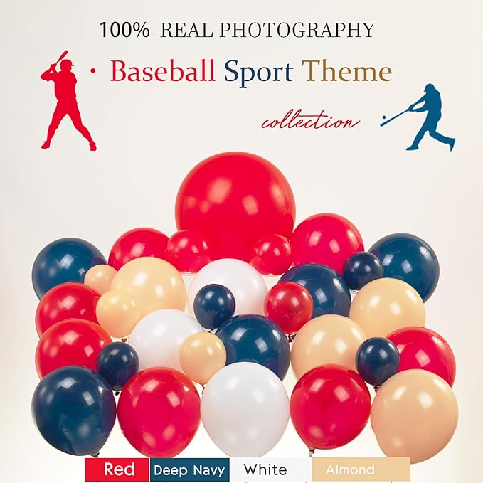 Blue Red Baseball Balloon Garland Arch Kit navy blue red apricot white with foil star balloons for Sports Theme rookie year 1st birthday party baseball baby shower decorations