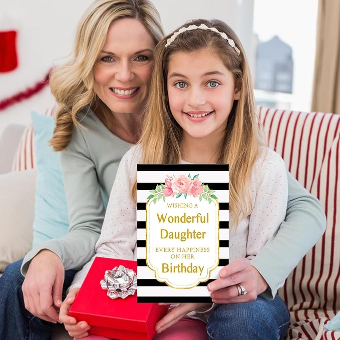 Happy Daughter Birthday Card Gift from Mom Dad,Eco-Friendly Envelope 5.3in x 8in