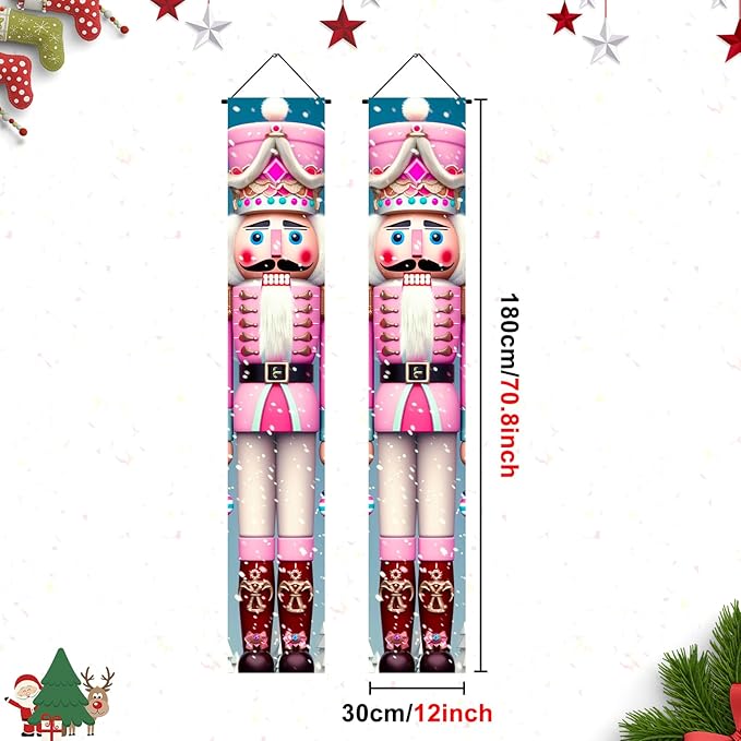 Pink Nutcracker Christmas Porch Banners 71x12 Inch Holiday Door Banner Decorations Hanging Soldier Welcome Signs for Xmas Indoor Outdoor Winter Front Door Party Décor
