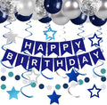 ZHENGYE Blue Birthday Decorations Set Happy Birthday banner Hanging Swirls Circle Dot Garland Confetti Latex Balloon Birthday Party Decoration Supplies
