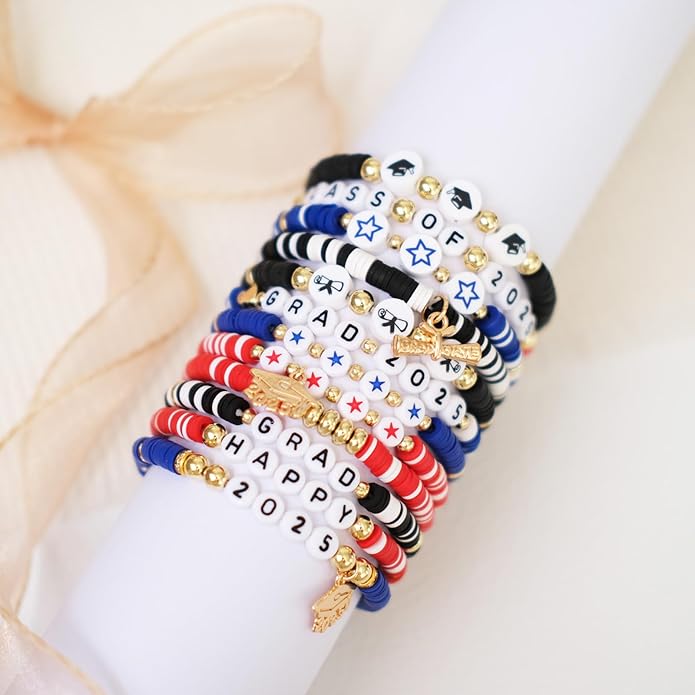 24PCS Class of 2025 Graduation Bracelets Handmade Adjustable Grad Party Jewelry Accessories Bulk