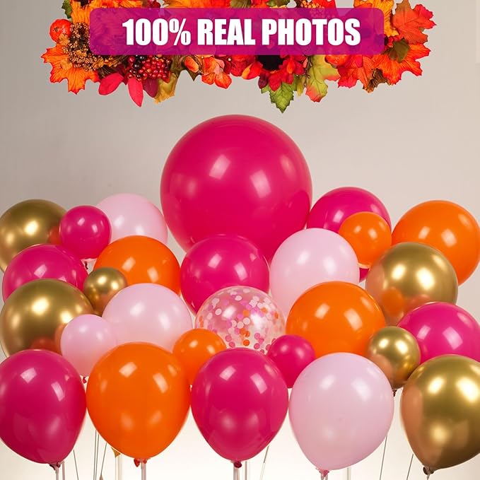 Pink Orange Balloon Arch Balloon Garland Kit Hot Pink Gold Confetti Globos Magenta Stuff For Summer Tropical Luau,Groovy Bachelorette, Sunset Baby Shower,Graduation Party Decorations