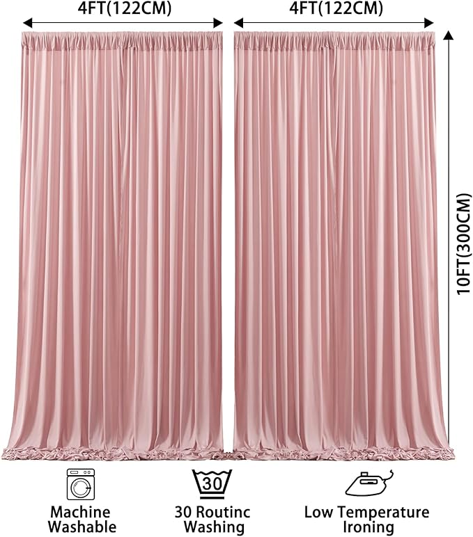 8x10FT Dusry Rose Backdrop Curtains for Wedding Parties, Wrinkle Free Polyester Photography Backdrop Drapes for Birthday Parties Baby Shower Stage Background Stand Decorations 4x10ft,2 Panels