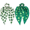St.Patrick's Day Hair Ties for Woman Girls Green Shamrock Ribbon Hair Scrunchies Elastic Irish Lucky Leaf Hair Tie St.Patricks Party Supplies Hair Accessories 2PCS