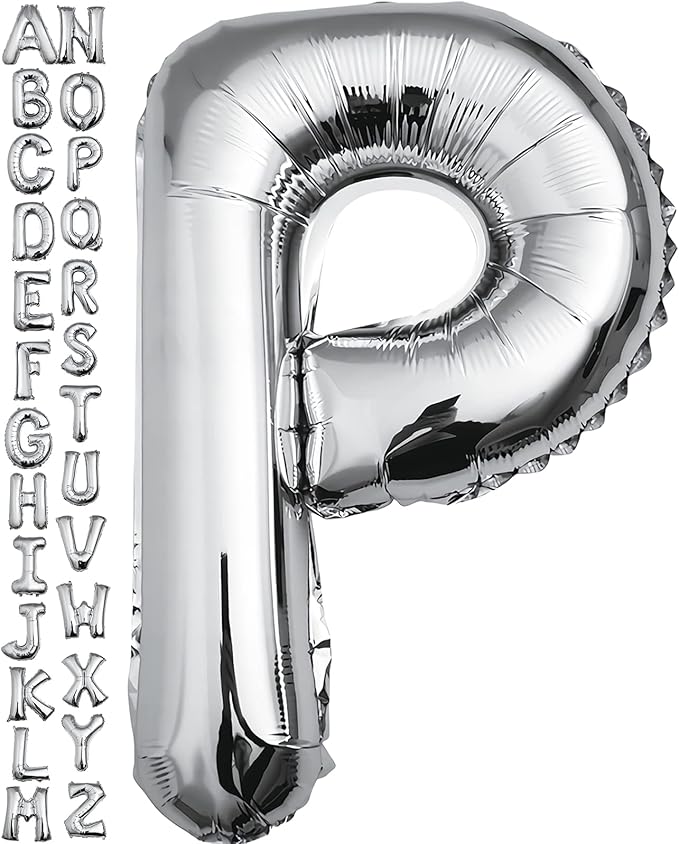 40 inch Silver Letter P Balloon, Big Size Alphabet Foil Mylar Helium Balloons for Birthday Party Celebration Wedding Anniversary Baby Shower Decorations Supplies Alphabet P