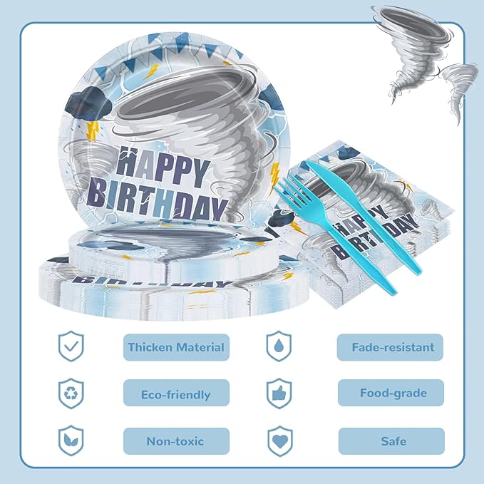 120 Pcs Tornado Birthday Party Decorations Two nado Party Supplies Includ Paper Plates Napkins Cups Forks Knives and Straw Tableware Set Serve 20