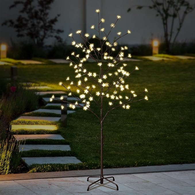 Lightshare 5FT 128L Lighted Cherry Blossom Tree, Warm White, Decorate Home Garden, Spring, Summer, Wedding, Birthday, Christmas Holiday, Party, for Indoor and Outdoor Use
