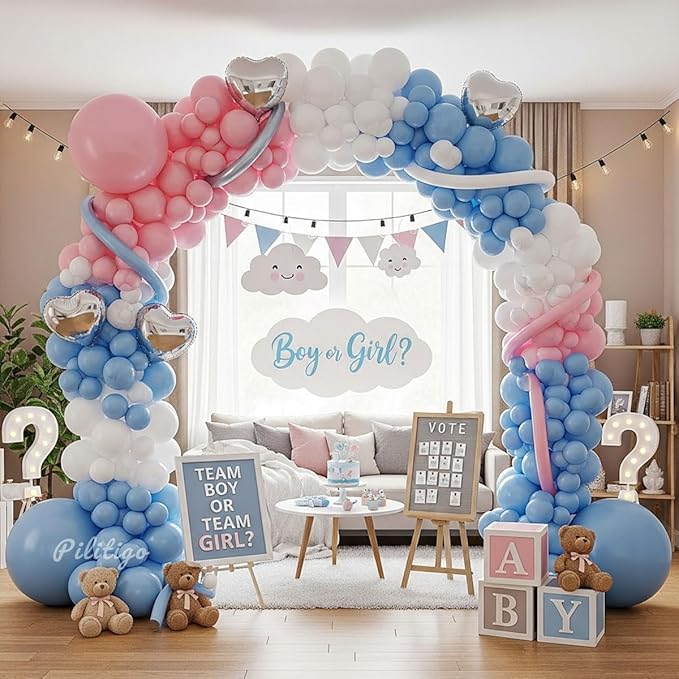 134Pcs Pink and Blue Balloons Garland Arch Kit - Gender Reveal Balloon Decorations for Boy or Girl, Baby Shower, Birthday, Anniversary Party Decorations 2026