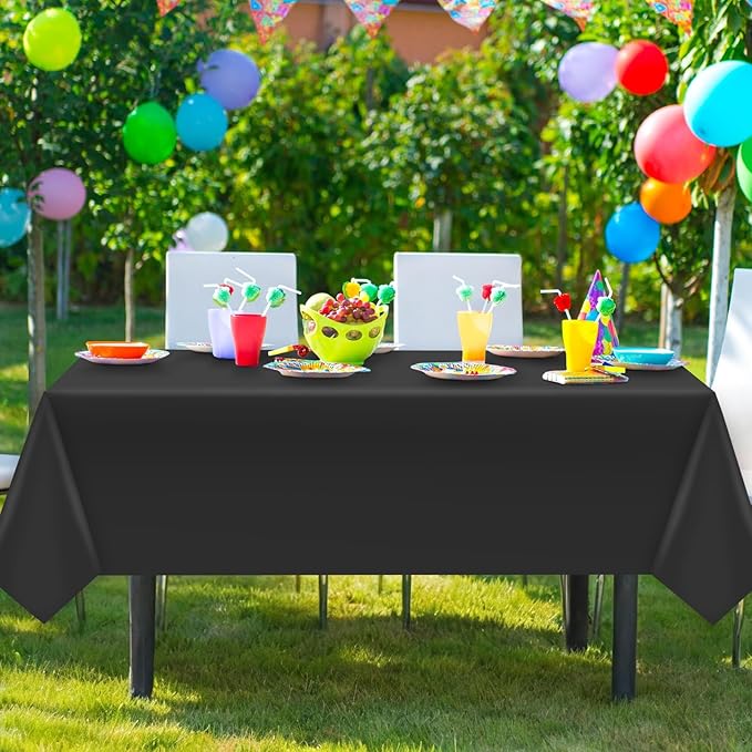 Hxezoc 3 Pack Black Disposable Plastic Tablecloths, 54 x 108 Inches Waterproof Table Cover for Wedding Birthday Party Baby Shower Decorations Outdoor Indoor Party Supplies
