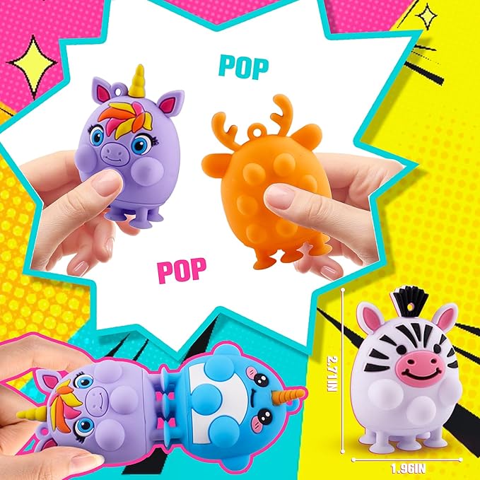 Easter Basket Stuffers, 24 PCS Party Favors for Kids, Silicone Animal Pop Fidget Toys with Suction, Birthday Gifts for Boy Girls, Treasure Box Toys, Goodie Bag Stuffers, Prizes for Kids