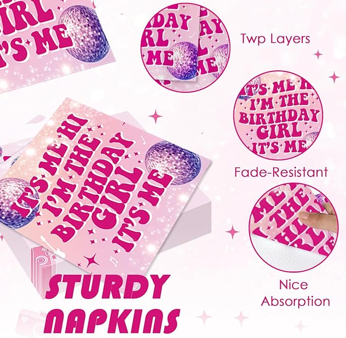 194 Pcs Its Me Hi Im The Birthday Girl Its Me Party Supplies Serve 24, Includes Plates, Cutlery, Tablecloth & Banner for Music Birthday Theme Decorations
