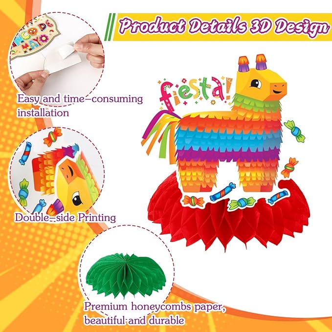 JULMELON 8PCS Cinco De Mayo Party Decorations, Mexican Fiesta Table Decorations Honeycomb Centerpiece for Mexican Theme Taco Party Birthday Supplies Fiesta Taco Bar Party Decor