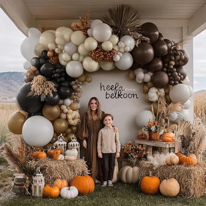Black Brown Tan Balloon Arch Kit, Double Stuffed Dark Brown Coffee Light Grey White Sand Beige Neutral Balloon Garland for Western Cowboy Baby Shower First Rodeo Birthday Party Decoration