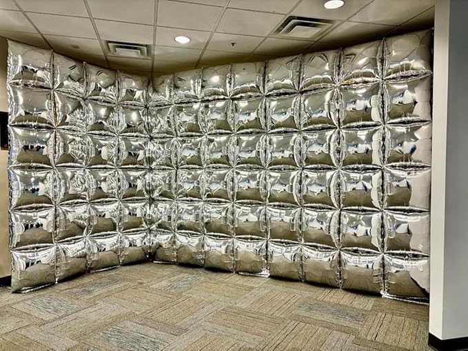 36pcs Silver Square Foil Balloons Wall Backdrop with 144pcs Balloon Garland Arch Kit, Double Sided Balloons for Bachelorette Baby Shower Birthday Anniversary Graduation Prom Party Decorations