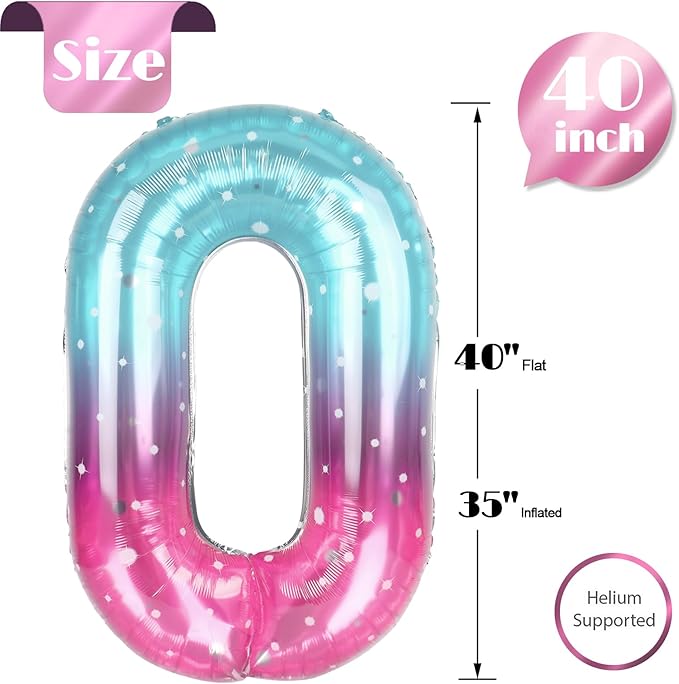 Starry Sky Number 0 Balloon 40 Inch, 0 Balloon Numberfor 10th 20th 30th 40th 50th 60th Birthday Decorations, Starry Sky Party Supplies for Men Women