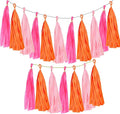 Hot Pink Orange and Pink Tassel Garland Banner - Handmade Paper Tassels for Party Decorations, Wedding Backdrop, DIY Craft Projects (30-Pack)