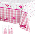 Pink Bow Flower Tablecloth 2 Packs, Pink White Gingham Cute Plastic Tablecloths Disposable Birthday Party Decoration, 54" x 108" Waterproof Tablecloth for Girls Birthday Princess Party Supplies