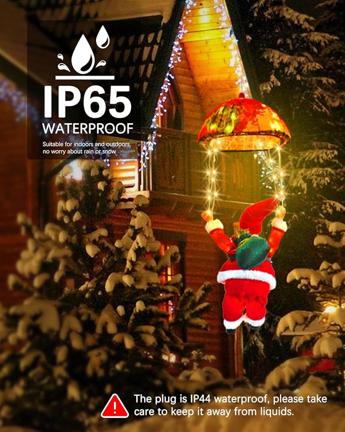 LED Christmas Decorative Hanging Lights with 1.31ft Parachute Santa Claus, Christmas Decorations Lights for Indoor Outdoor, Window, Garden, Home, Wall, Xmas Tree Decor