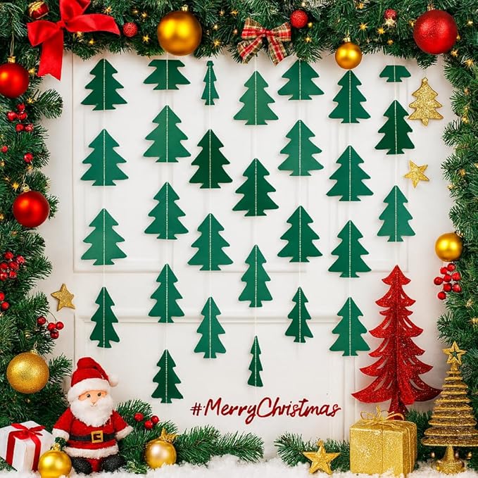 GCQQ Christmas Tree Garland - 43.5 Ft Dark Green Christmas Tree Hanging Garlands for New Year Xmas Woodland Baby Shower Party Decorations, 2.6"x2.6"
