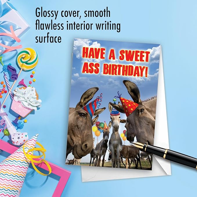 NobleWorks - 1 Happy Birthday Card with Funny Animals - Wildlife and Pet Humor, Fun Birthday Celebration Notecard - Sweet A-s C7191BDG