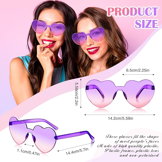 Frienda 8 Pairs Heart Shaped Sunglasses for Women Rimless Heart Glasses Candy Color Sunglasses for Party Favor