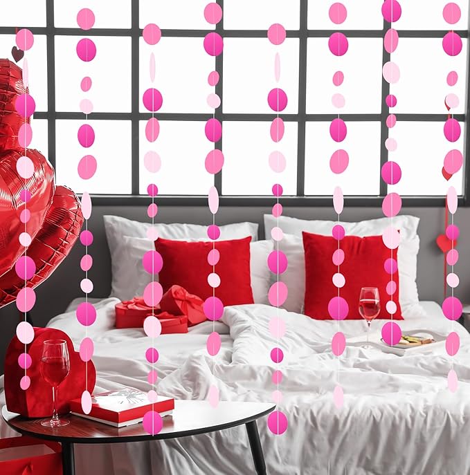 MIAHART 52 Feet Circle Dots Garland Lavender Paper Garland for Birthday Bridal Wedding Baby Shower Christmas Valentine Day Lilac Theme Party Decorations (Pink)