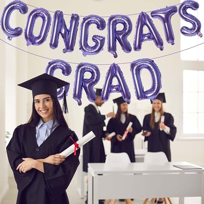 KALOR 16 Inch Purple Congrats Grad Banner Balloons, Purple Congrats Grad Letters Sign, Graduation Decorations 2026 for Graduation Party Decorations 2026