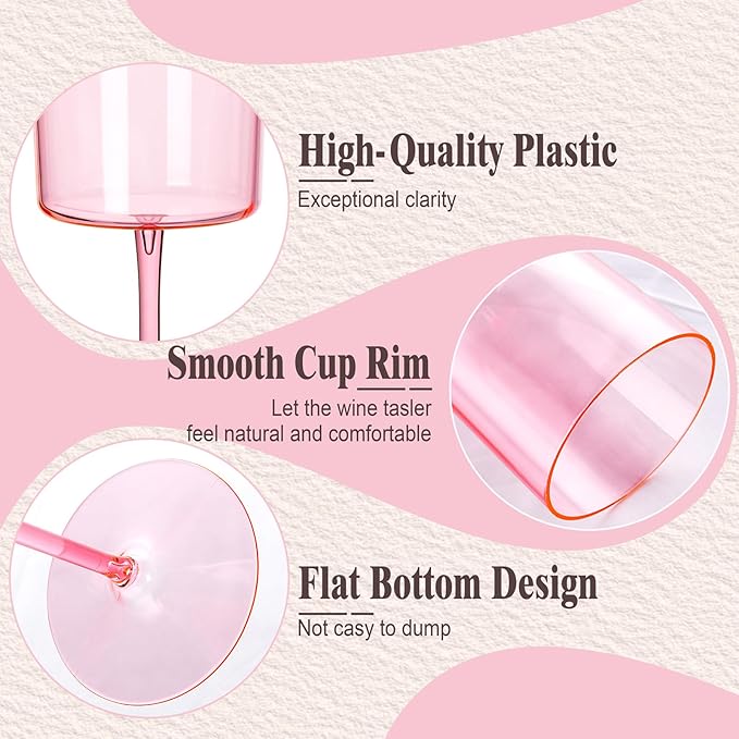 Ciaell 12 Pack Pink Plastic Wine Glasses - 14Oz Plastic Wine Glasses with Stem - Disposable Stemmed Wine Glass for Parties & Weddings & Outdoor & Easter