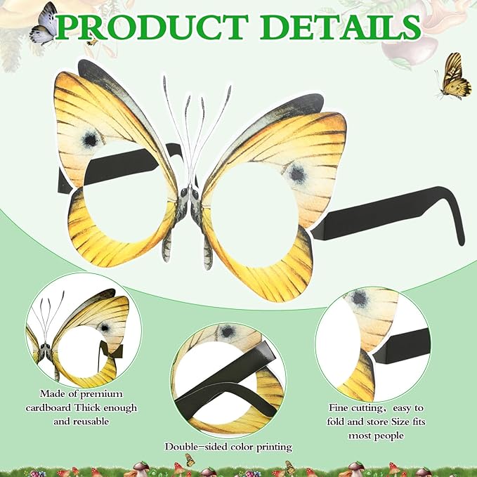 Pajean 36 Pcs Enchanted Forest Party Decorations Mushroom Themed Eyeglasses Wild Mushrooms Paper Glasses Photo Booth Props Frame Favors for Woodland Shower Birthday Party Decor Supplies