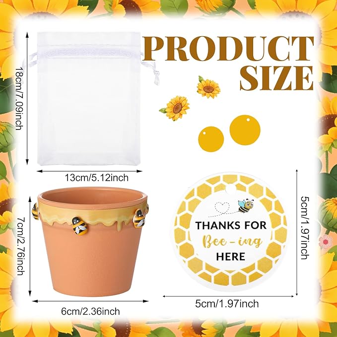 Ctosree 50 Sets Sweet As Can Bee Baby Shower Favors for Guests Honeybee Seed Packets Bulk Include Self Adhesive Seed Packets Flowerpot Thank You Tags Organza Bags for Sweet Bee Theme Baby Shower