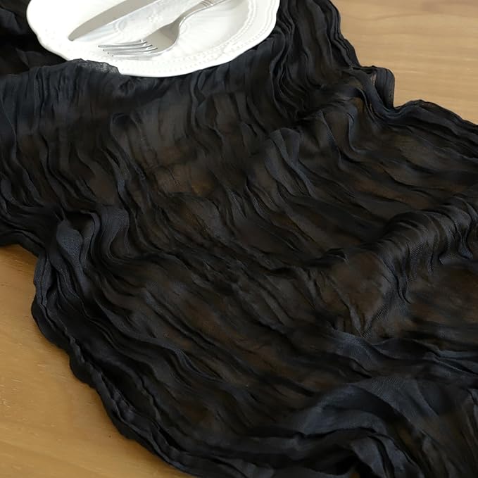 Halloween Table Runner, 10FT Black Cheesecloth Table Runner 35*120inch Black Halloween Decor for Halloween Indoor Table Kitchen Party Decorations
