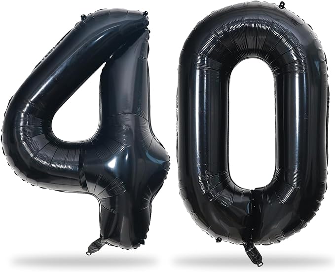 Black Number 40 Birthday Balloons, 40 Inch Large Black Mylar Foil Number 4 and 0 Balloons for Women, 40th Birthday Balloons for 40 Year Old Birthday Anniversary Party Decorations Supplies