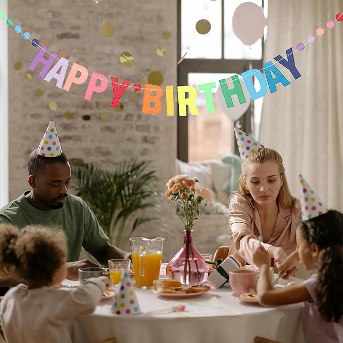 Happy Birthday Banner, Personalized Colorful Gradient Letters Banner, Rainbow Red Party Supplies Cute Paper Flag Gold Letters Eco Reusable for Adult,Kids,Girl,Women