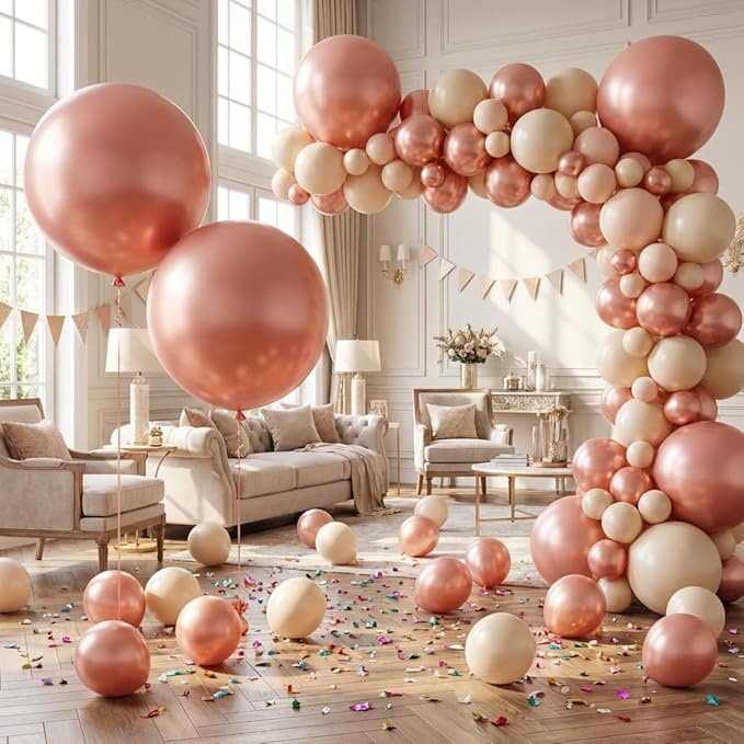 KALOR Metallic Rose Gold Giant Balloons 36 Inch Large Latex Balloons, 4 Pack Jumbo Round Helium Balloon for Birthday Bridal Shower Wedding Baby Shower Party Decorations