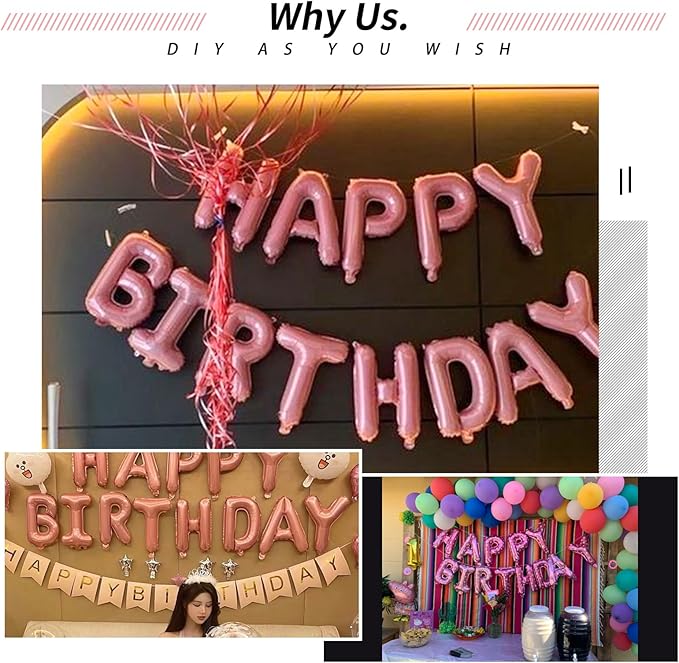 [85 PCS] 16" Pink Letter Number Balloons, Happy Birthday & 2 Sets of A-Z 0-9, Foil Mylar Aluminum Hanging Alphabet for Graduation New Year eve Birthday Party Decorations