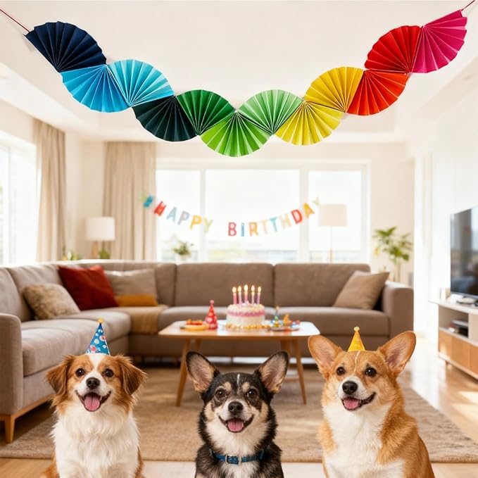Banner Garland Fan-Shaped, Rainbow Colors Wall Decor Party Decorations for Birthday Wedding College Nurse Graduation Holiday New Year, Festive Supplies