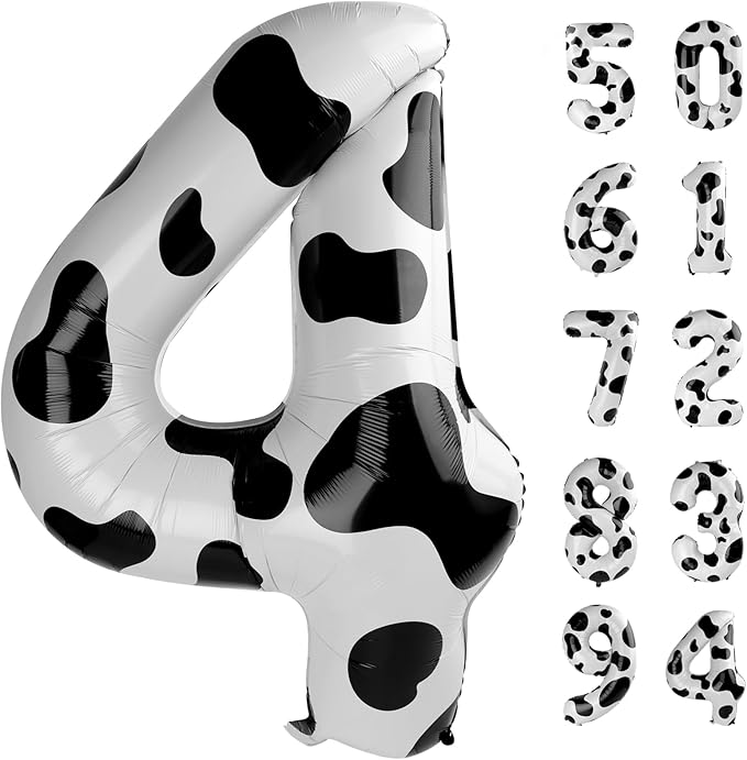 Cow Print 4 Balloon, Number Balloon 40 Inch Cow Birthday Party Decorations, Four Numbers for Party Favors Decor, Number 4 Balloon