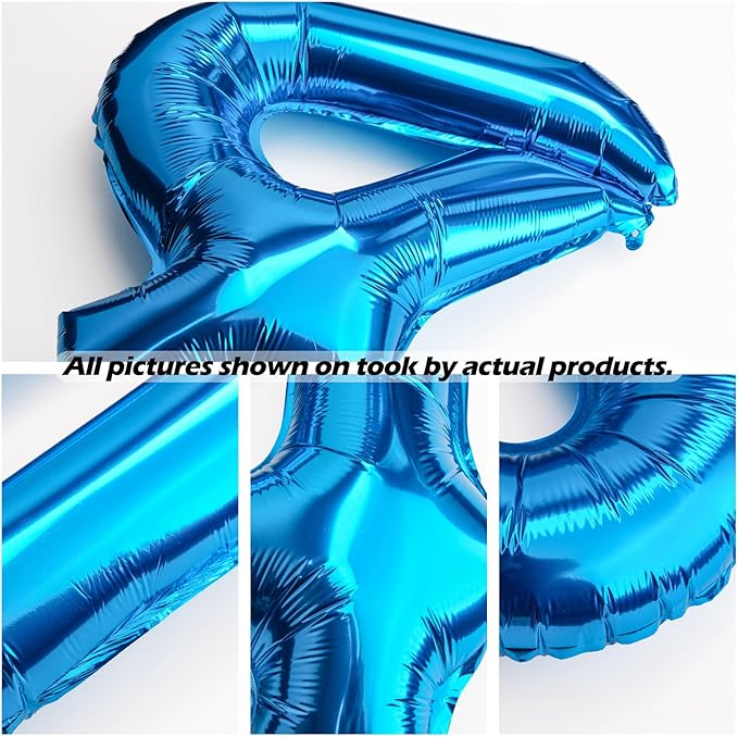 [20 Pcs] 16" Blue Foil Number Balloons (2 sets of 0-9) - Mylar Aluminum Hanging Decorations for Graduation, Birthday, Christmas & New Year's Eve Parties