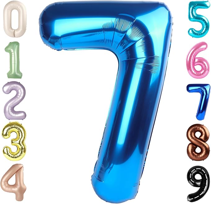 40 Inch Number 7 Balloon, Dark Blue Seven Birthday Decor, 7 17 27 70 Year Old Balloon Number for Engagement, Wedding, Graduations