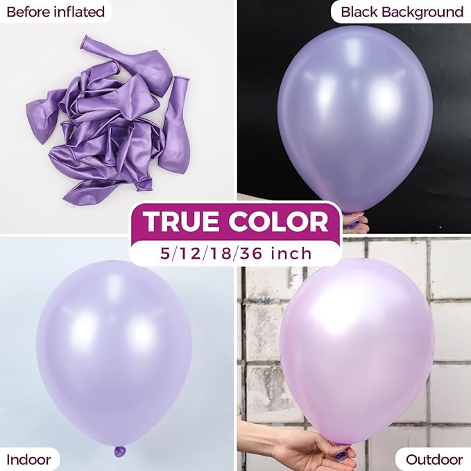 Bezente Pearl Lavender Latex Party Balloons - 100 Pack 12 inch Round Helium Pearl Light Pastel Purple Lilac Balloons for Bachelorette Fairy Girl Wedding Engagement Birthday Party Decorations