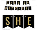 Andaz Press Faux Gold Glitter on Black Birthday Party Banner Decorations, She's 30 Bitches!, Approx 5-Feet, 1-Set, 30th Birthday Milestone Colored Hanging Pennant Decor