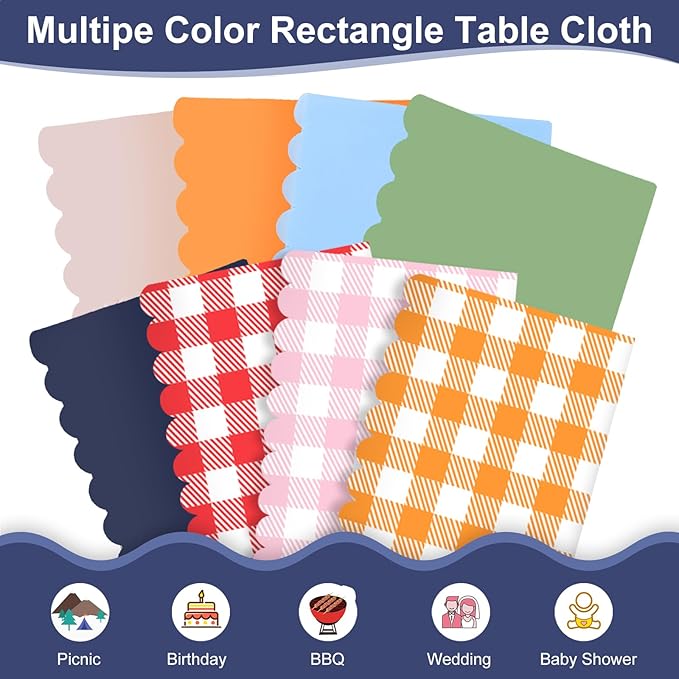 12 Pack Plastic Navy Blue Tablecloth, 54 X 108 Inch Graduation Scalloped Table Cloth for Rectangle Table Disposable Spring Tablecloth for Picnic Birthday Dinner Holiday Graduation Celebration Party
