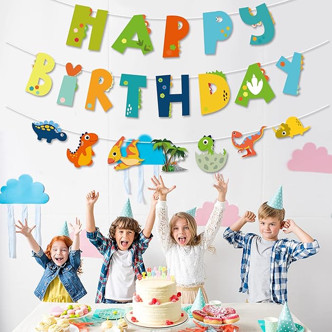 Dinosaur Banner - Dinosaur Theme Party Decoration, Indoor/Outdoor Hanging Decor, Kids Birthday Party Set