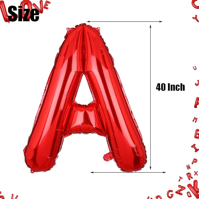 40 Inch Big Red Letter Balloons Foil Mylar Wedding Bachelorette Wedding Birthday Bridal Shower Anniversary Celebration Graduation Party Decoration Alphabet A (A-Z)