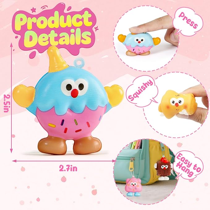 Winrayk Ice Cream Party Favors, 24 Pack Mochi Squishy Fidget Toys Bulk Kids Kawaii Stress Relief Squeeze Toys with Card and Individual Packaging Birthday Gifts Easter Basket Christmas Stocking Stuffer