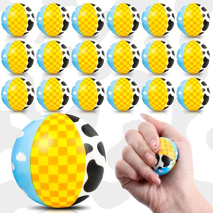 24 PCS Toy Inspire Game Party Stress Balls for Kids Party Favors, 1.57 Inch Anxiety Relief Fidget Sensory Toys, Toy Theme Squeeze Balls Bulk for Birthday Goodie Bags, Carnival Gifts & Classroom Prizes
